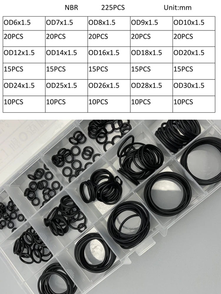 225-teiliges NBR-O-Ring-Set mi – Auto Repair Cs Bewertung und Preis